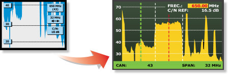 Field strength meter with automatic spectrum scale