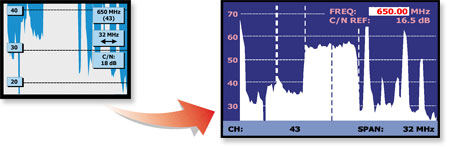 Field strength meter with automatic spectrum scale