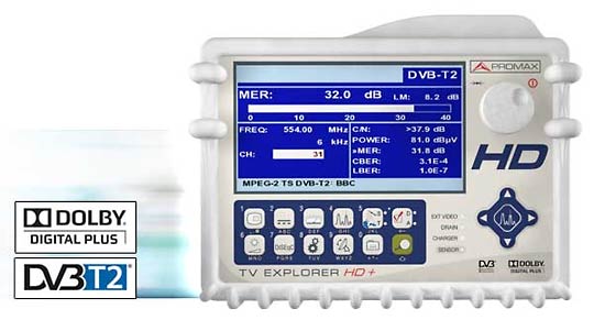 Field strength meter TV Explorer HD+ including Dolby Digital Plus and DVB-T2