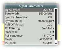 Signal parameters of the current DVB-S2 multiplex