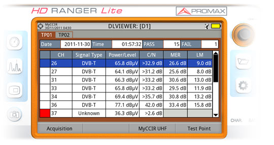 HD RANGER UltraLite datalogger screen