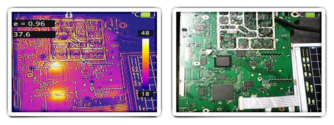 Detection of hot spots in a circuit board to detect failures and to anticipate operation problems