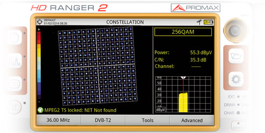 Constellation diagram for a DVB-T2 channel (high definition digital terrestrial television) in the RANGER Neo 2 field strength meter