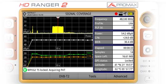 RANGER Neo 2 field strength meter screen with GPS option