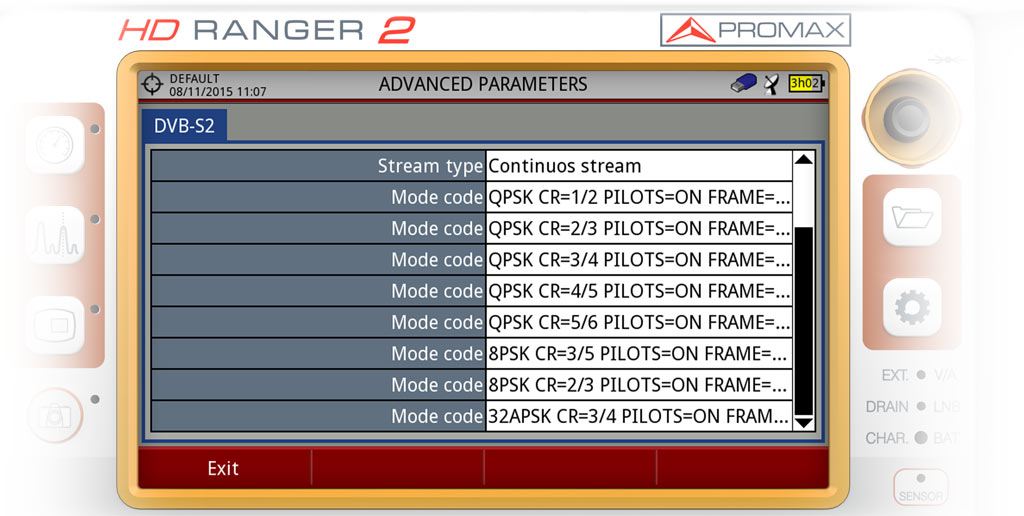 Parameters in the adaptative coding and modulation scheme (ACM)