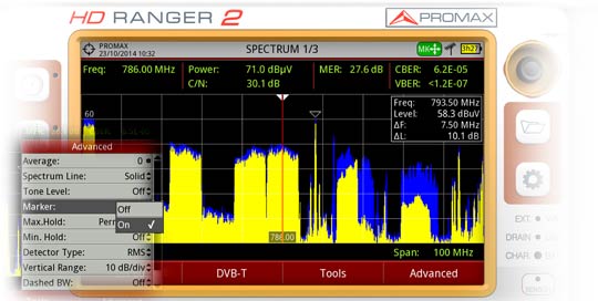 Marker enabled and placed in one of the LTE channels, at the frequency 793.5 MHz.