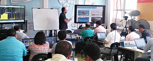 Photo taken at the SENA course in Colombia, 30 June 2015. Teaching José Lago from Digital Modulators Department in PROMAX Electronics.