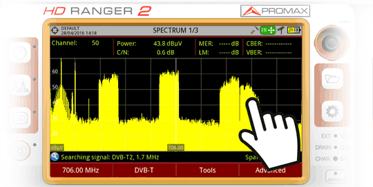 Control of the spectrum analyser using the touch screen