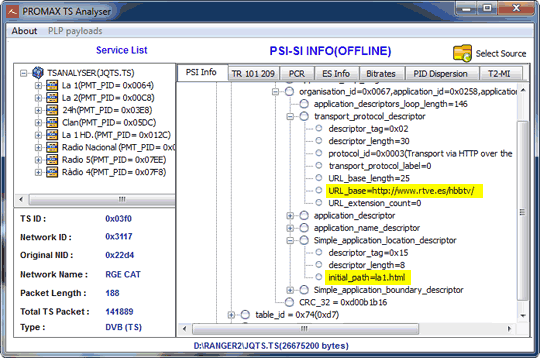 Free transport stream analyser