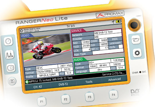 High Efficiency Video Codec decoder (HEVC H.265) in the field strength meter model RANGER Neo Lite