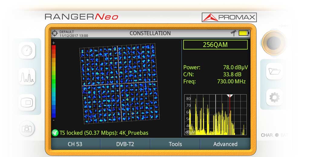 Constellation diagram for a DVB-T2 channel (high definition digital terrestrial television) in the RANGER Neo field strength meter