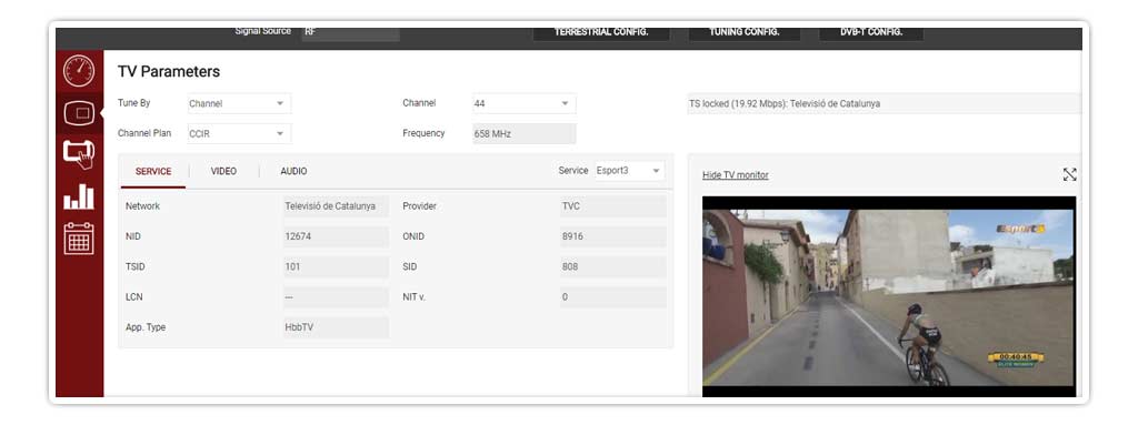 Real-time TV parameters and decoding of a digital terrestrial television service