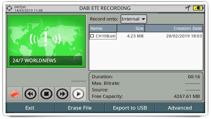 ETI Recording and playing function of a DAB/DAB+ channel