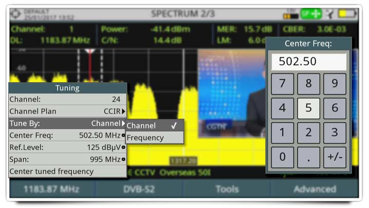 How to switch between tuning modes and how to manually set a frequency