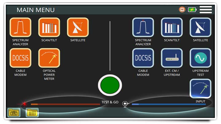 Power measurement bars of the optical fiber network and of the coaxial RF network