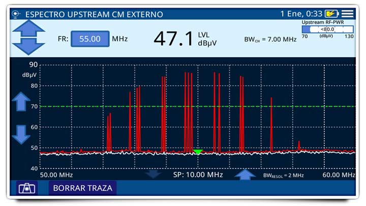 Use the MAX/MIN hold to keep in the screen the higher signal levels that are not visible to the eye because of its speed