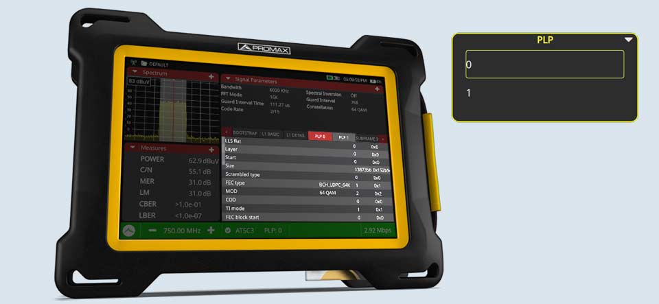 ATLAS NG analyzer lets you select a PLP after demodulating the ATSC 3.0 signal and also to display the details for every PLP embedded in the ATSC 3.0 carrier