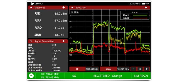5G measurements registering the AtlasNG analyzer in the operator’s network through a SIM card