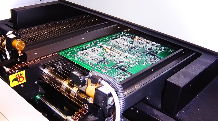 A printed circuit board ready to be welded.