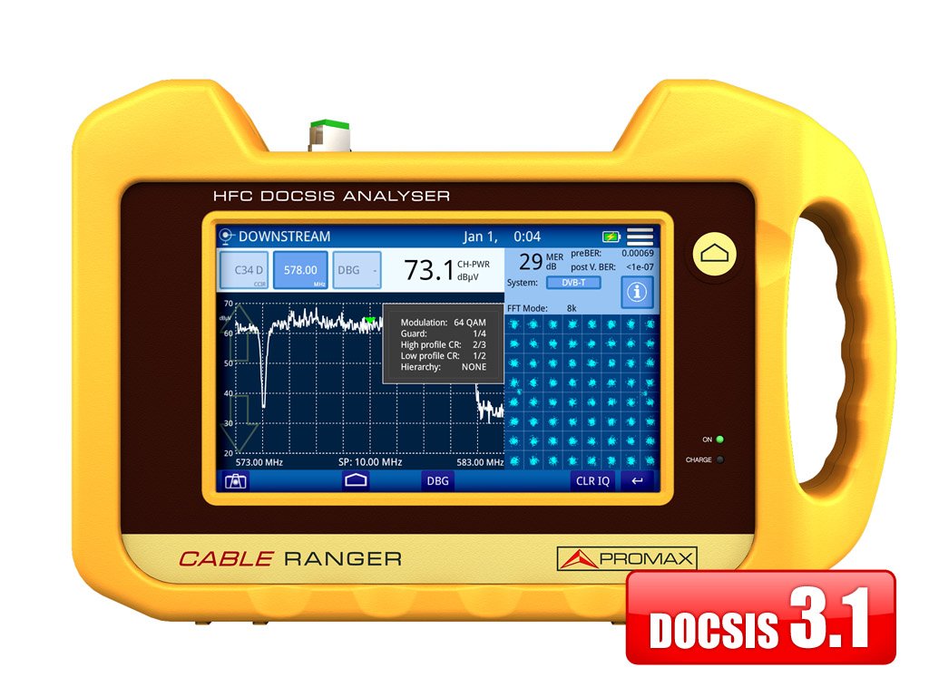 CABLE RANGER 3.1: Hybrid DOCSIS 3.1 / HFC touchscreen analyzer