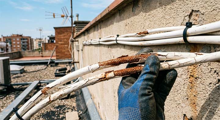 Cables burnt by UV radiation